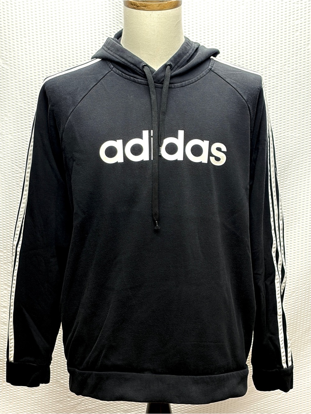 Adidas 3 Stripe Hoodie Men Large Black White Pullover Fleece